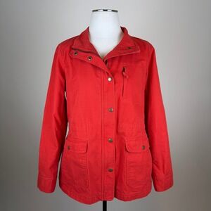 Talbots Red 100% Cotton Twill Utility Field Jacket Womens Sz Medium Lightweight